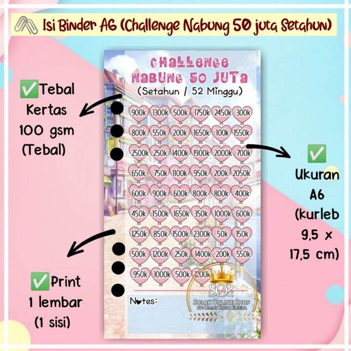 Challenge Nabung 50 Jt Setahun Kertas Binder A6 Lazada Indonesia