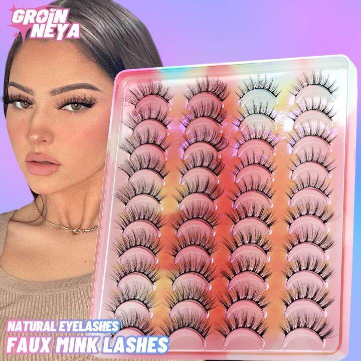 GROINNEYA 20 Pairs Eyelashes Makeup Soft Dramatic Fluffy 3D Mink False