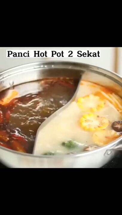 Panci Hotpot Shabu 2 Sekat Stainless 28cm Dengan Tutup Kaca Suki Pan