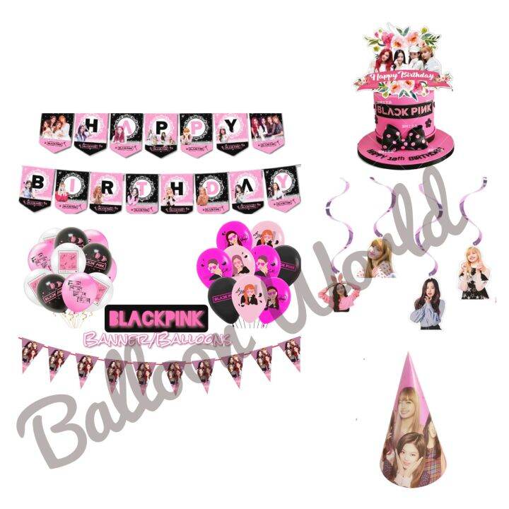 Blackpink Theme Balloon Banner Black Pink Birthday Party Decoration