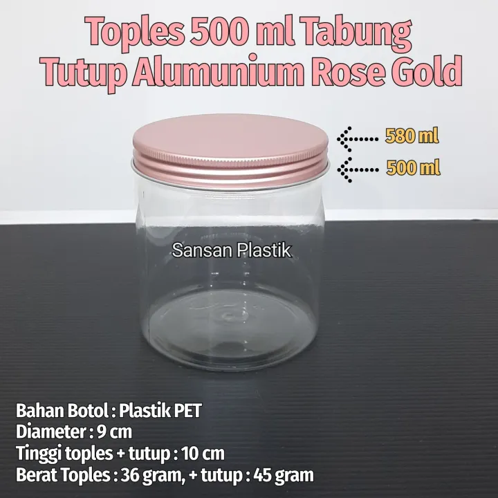 Toples Tabung 500 Ml Tutup Alumunium Rose Gold Toples Plastik 500 Ml