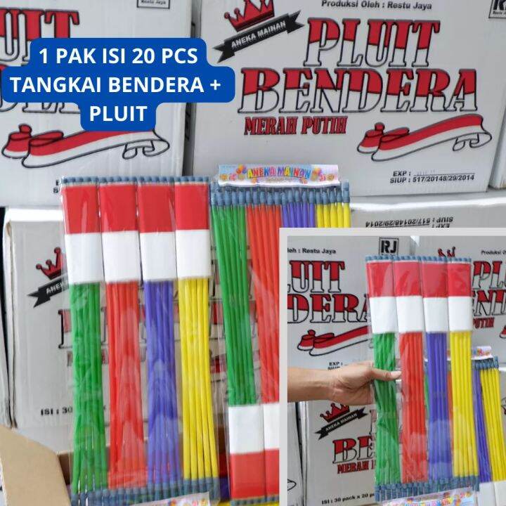 Bendera Plastik Merah Putih Dengan TONGKAT TANGKAI Gagang Pluit 1 Pak