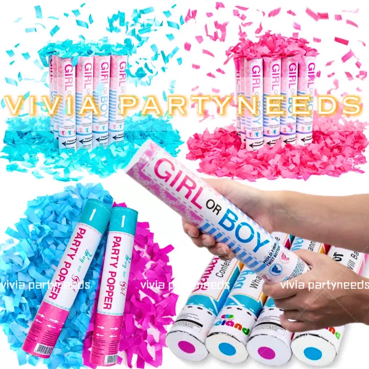 Gender Reveal Party Popper Pink Blue Cm Confetti Cannons Boy Or Girl