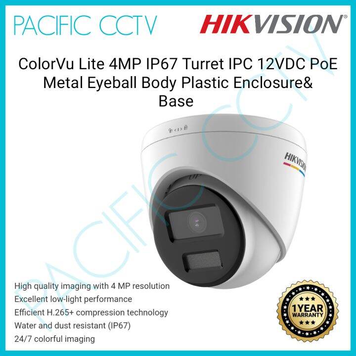 HIKVISION ColorVu Lite 4MP IP67 Turret IPC 12VDC PoE Metal Eyeball Body