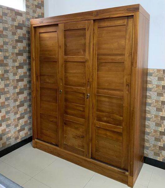 Lemari Pakaian Minimalis 3 Pintu Sliding Kayu Jati Lazada Indonesia