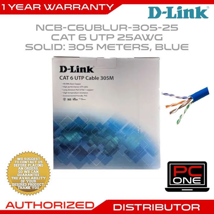 D Link NCB C6UBLUR 305 25 Cat 6 UTP 25AWG Solid 305 Meters Blue