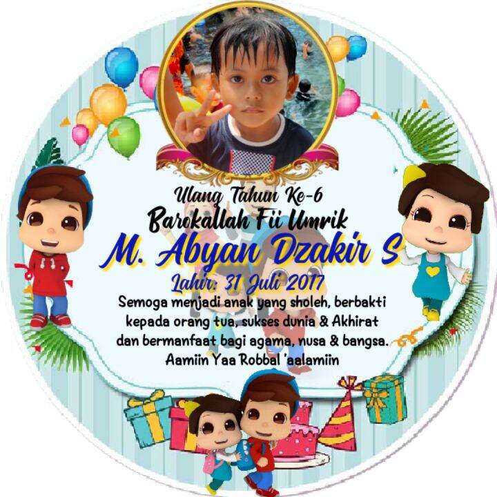 Stiker Label Bulat Tumpeng Mini Karakter Omar Hana Acara Ulang Tahun