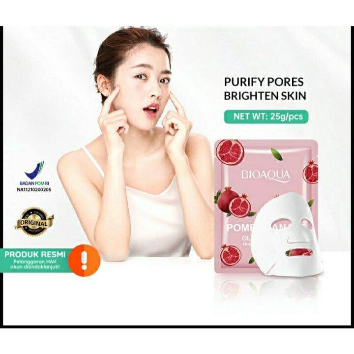 READY STOK MASKER WAJAH BIOAQUA VARIAN RED POMEGRANATE 25g SHEET