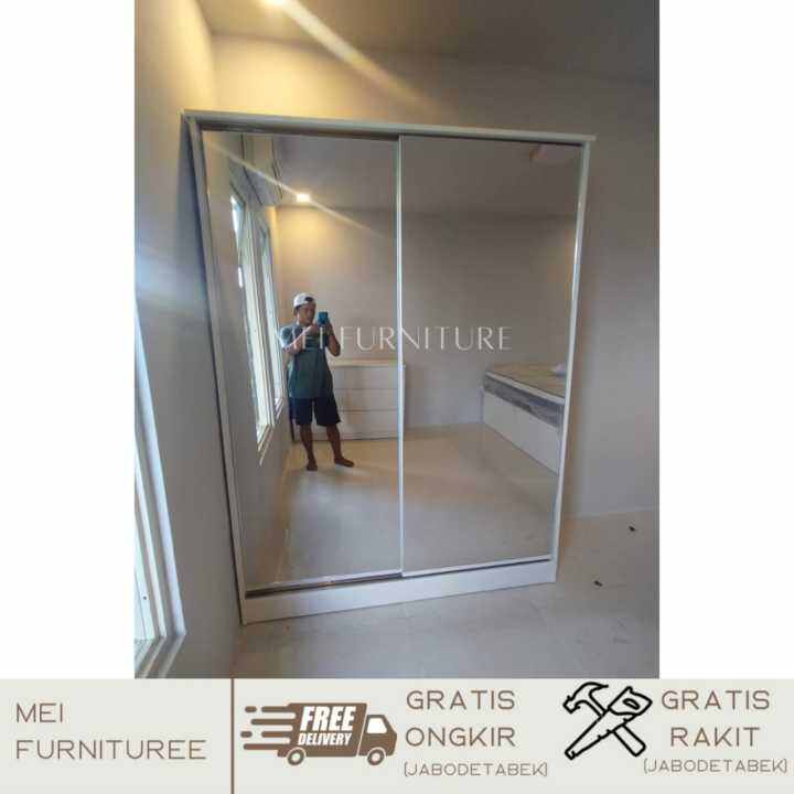 Lemari Sliding 2 Pintu Frameless Full Kaca Cermin Sleding Door Murah