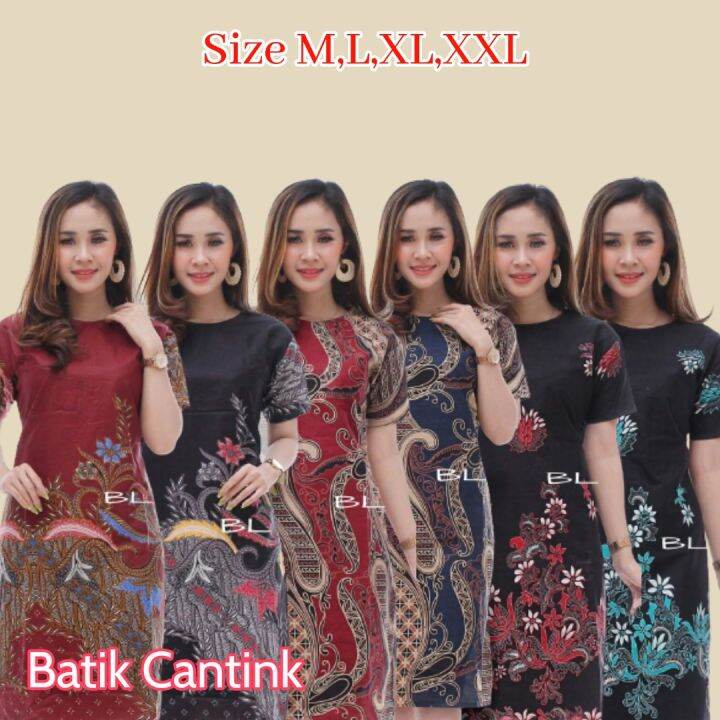 BAJU DRESS WANITA MODERN MODEL TERBARU MOTIF BATIK LENGAN PENDEK