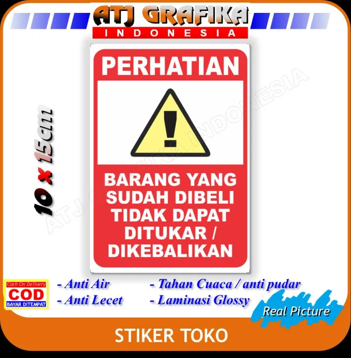 Stiker Barang Yang Sudah Dibeli Tidak Dapat Ditukar Dikembalikan