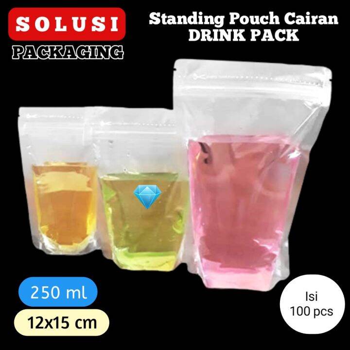 ISI 100 PCS DRINK PACK 250ml STANDING POUCH PLASTIK KLIP MINUMAN CAIRAN