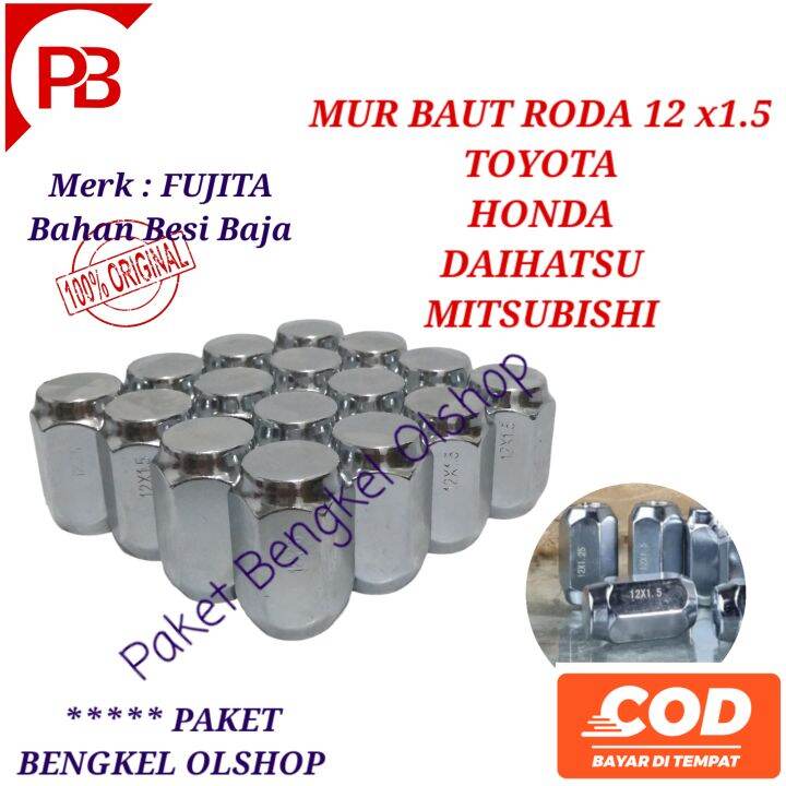 1 SET 16Pcs MUR BAUT RODA MOBIL Merk FUJITA ORI Drat 1 5 Kunci Palang