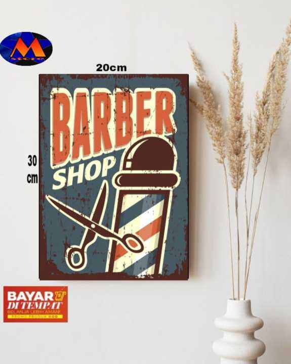 Poster Kayu Barbershop Hiasan Dinding Tema Barbershop Poster Barbershop