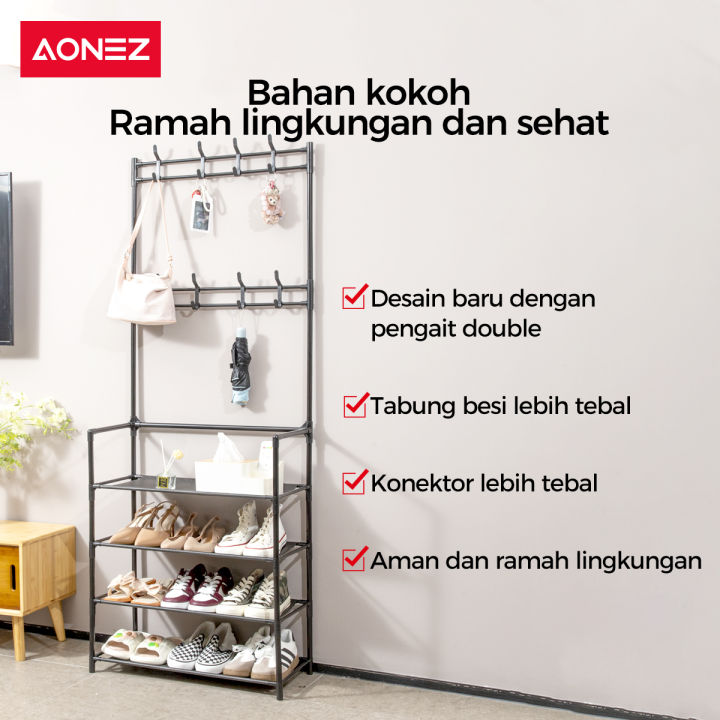 Aonez Rak Sepatu Susun Stand Hanger Besi Gantungan Baju Jaket Topi