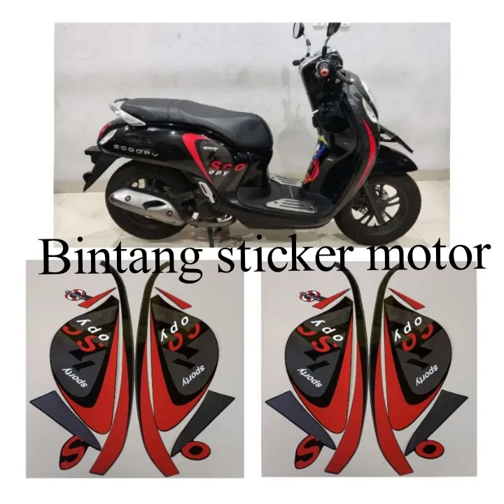 STIKER STRIPING LIS LES POLET BODY MOTOR HONDA NEW SCOOPY HITAM SPORTY