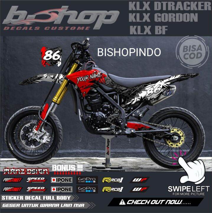 Stiker Decal Motor Klx Bf Full Body Variasi Tengkorak Warna Merah Abu