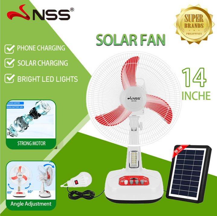 Free Solar Panel And Bulb NSS 14 Solar Electric Fan 14 Inch Portable