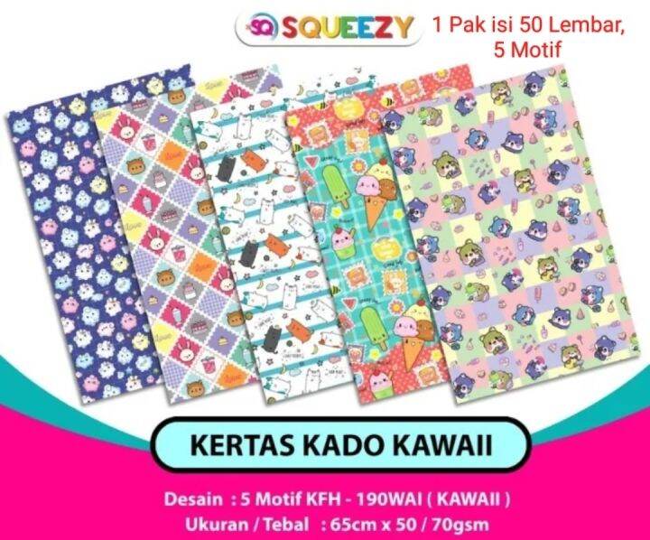 Kertas Kado SQUEEZY Motif Kawaii KFH 190WAI 1 Pak Isi 50 Lembar