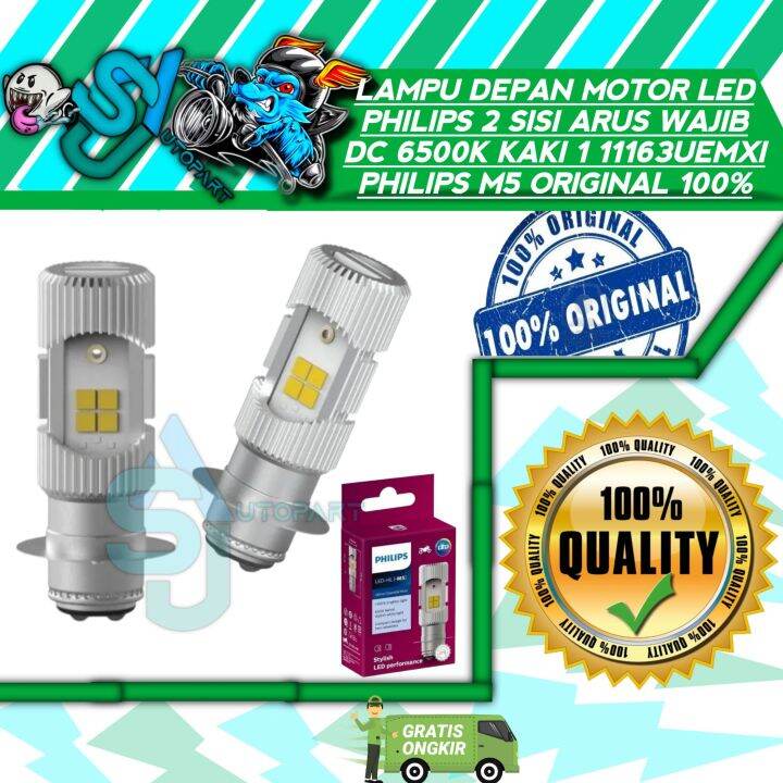 Lampu Depan Motor LED PHILIPS 2 Sisi Arus Wajib DC 6500K Kaki 1