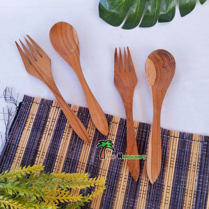 Arenhandicraft Sendok Dan Garpu Makan Kayu Jati Cm Lazada Indonesia