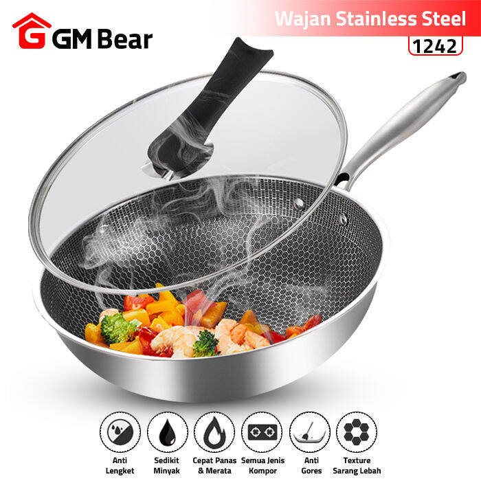 GM Bear Wajan Penggorengan Stainless Steel 1242 Fry Pan Stainless Steel