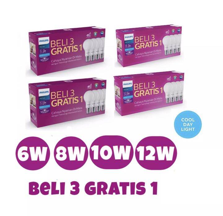 Philips Multipack Mycare Led Bulb 6W 8W 10W 12W 4 Pcs 6500k Putih Paket