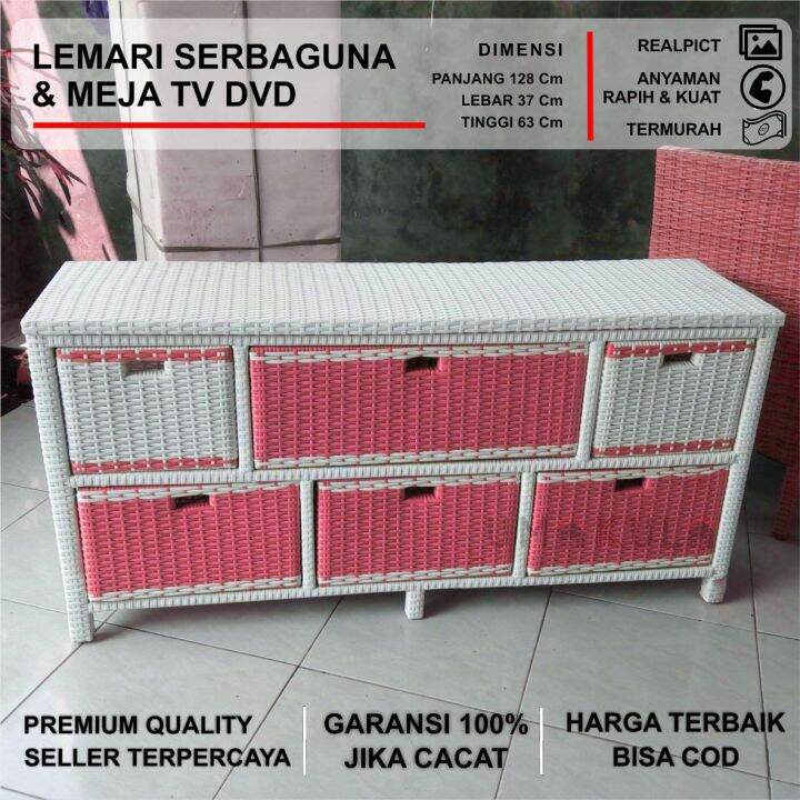 Lemari Rak Jasmin Full Putih Motif Laci Warna Warni Rotan Sintetis