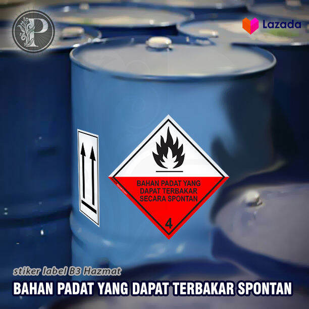 STIKER SIMBOL LABEL K3 LIMBAH B3 HAZMAT BAHAN PADAT YANG DAPAT TERBAKAR