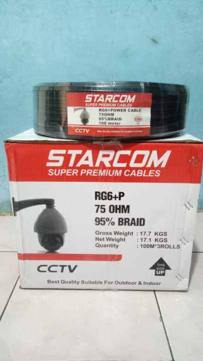 Kabel Camera Cctv Coaxial Rg P Meter Plus Power Starcom M Warna