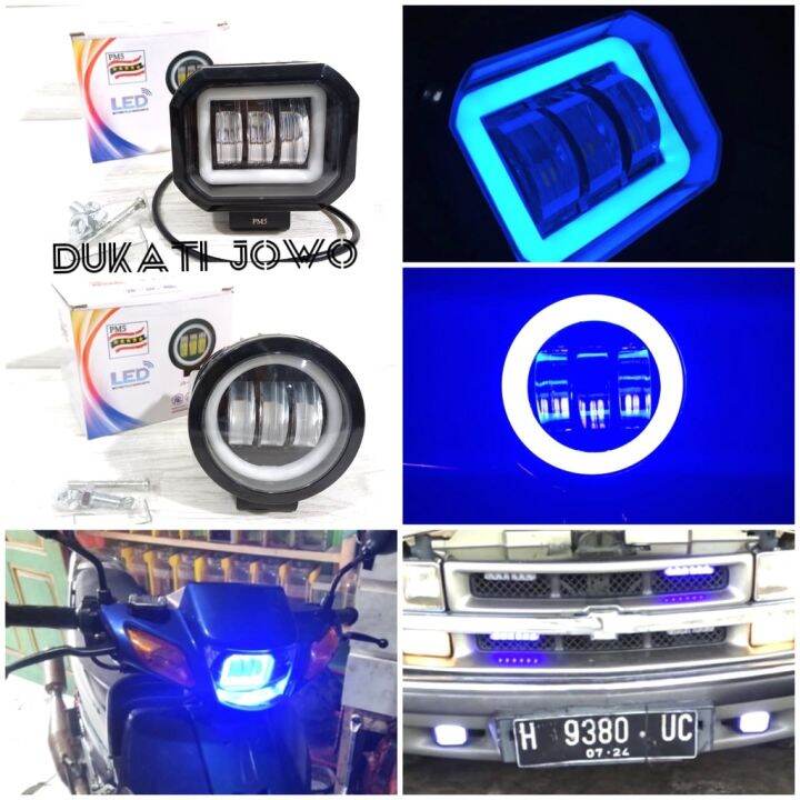 LAMPU TEMBAK SOROT KOTAK BULAT LED DAYMAKER 3 MATA ANGEL EYE MOTOR