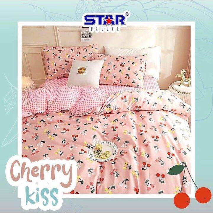 Bahan Kain Sprei Meteran Katun Lokal Cvc Star Motif Buah Cherry Kiss