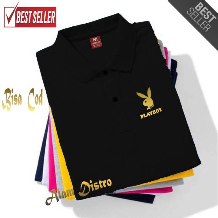 Baju Polo Kerah Distro PLAYBOY Text Gold Premium Quality Lengan Pendek