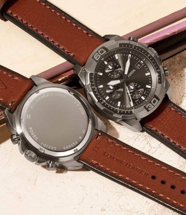 Fossil Original Bronson Chronograph Brown Eco Leather Watch FS5855 With