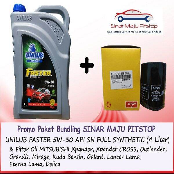 Paket Bundling Oli Mobil UNILUB FASTER 5W 30 SN Original 4 Liter