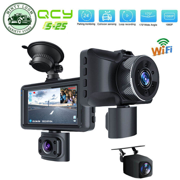 QCY S 25 Three Way Dash Camera Front Inside And Rear 1080P 3 Inch