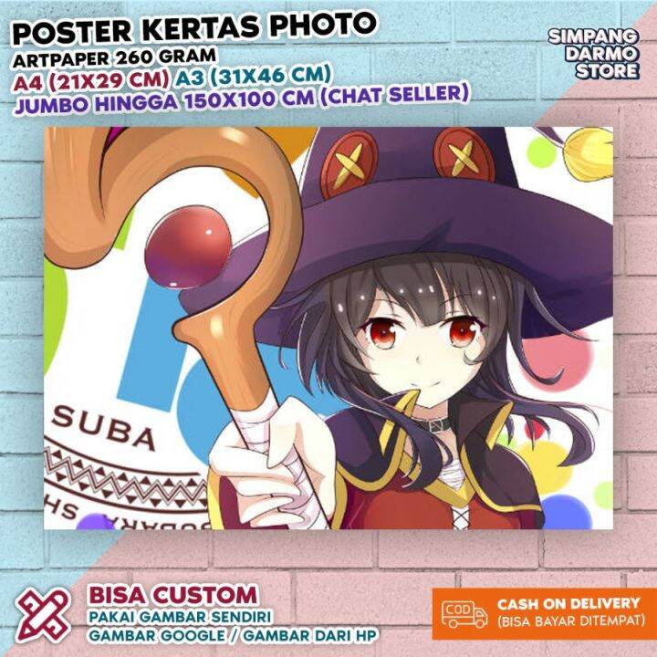 Poster KonoSuba Megumin Aqua Kazuma Wiz Eris Anime Wibu Hiasan Dinding