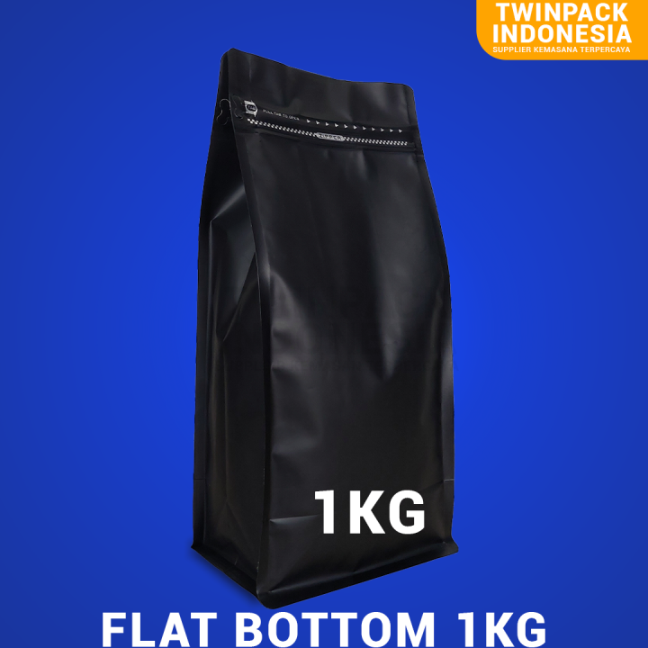 Kemasan Kopi Flat Bottom Premium Kg Hitam Kemasan Valve Ziplock