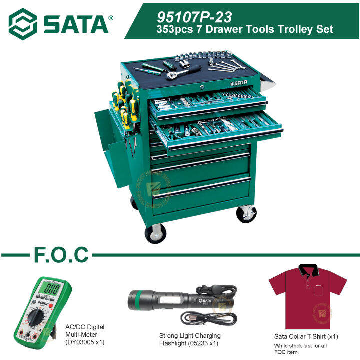 SATA 95107P 23 353pcs 7 Drawer Tools Trolley Set With PWP Set