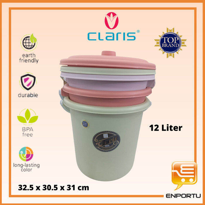 CLARIS Ember Plastik 12 Liter EMB 12 RE Ada Tutup Dan Handle Ember Pax