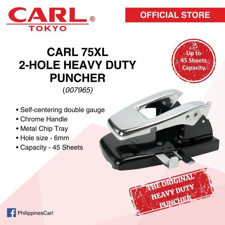 CARL 2 Hole Heavy Duty Puncher Self Centering Double Gauge Chrome