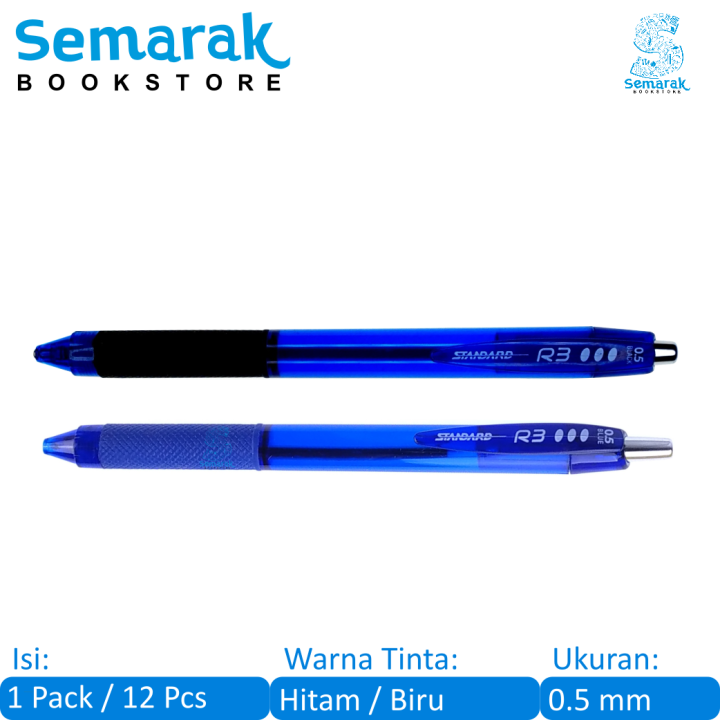 Standard R Retractable Ballpoint Oil Gel Alfatip Hitam Biru