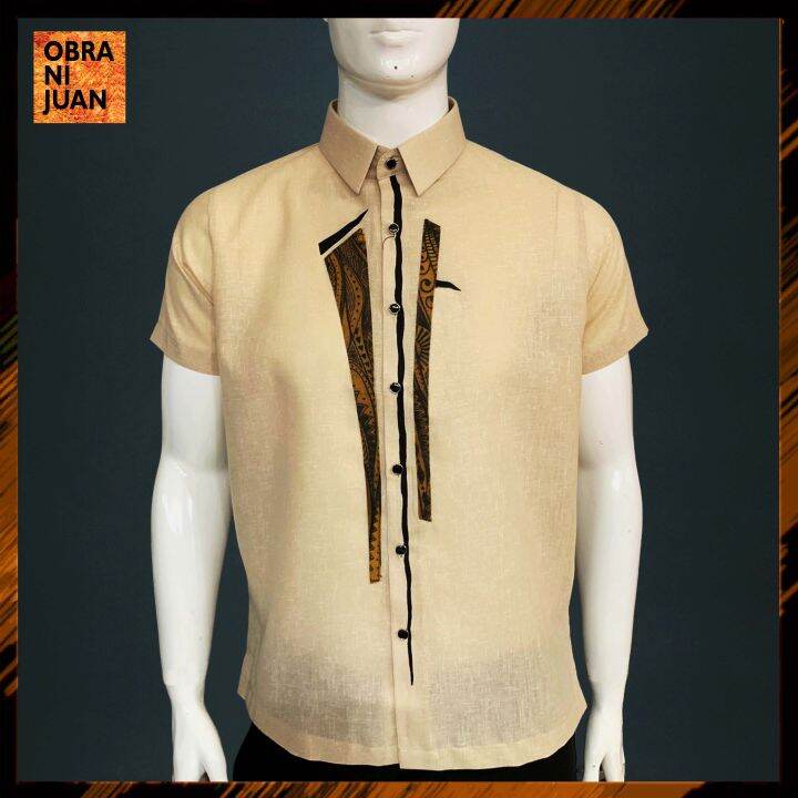 Obra Ni Juan Inno Fit Regular Fit Polo Barong With Patching And Print