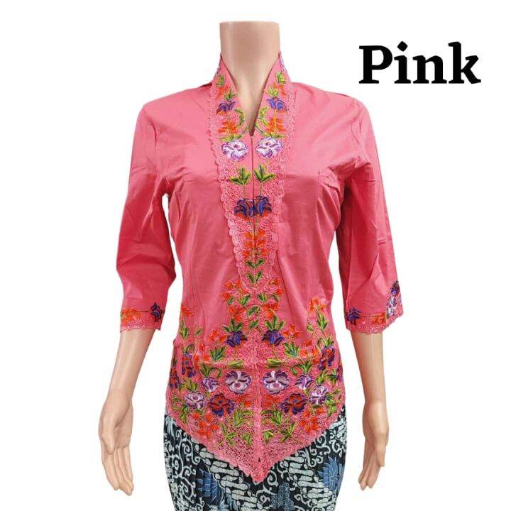 Ready Stockbaju Kebaya Nyonya Sulam Warna Pink Plus Size Lengan