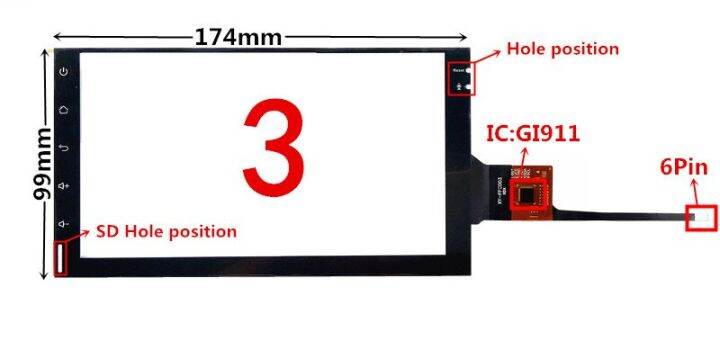 7 Inch GT911 174mm 99mm Capacitive Touch Digitizer For Car DVD GPS