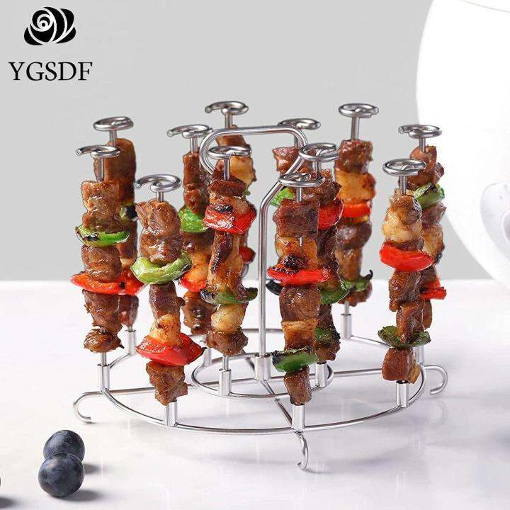 YGSDF BBQ Home Kabob Stainless Steel Picnic Skewer Stand Grill Tray