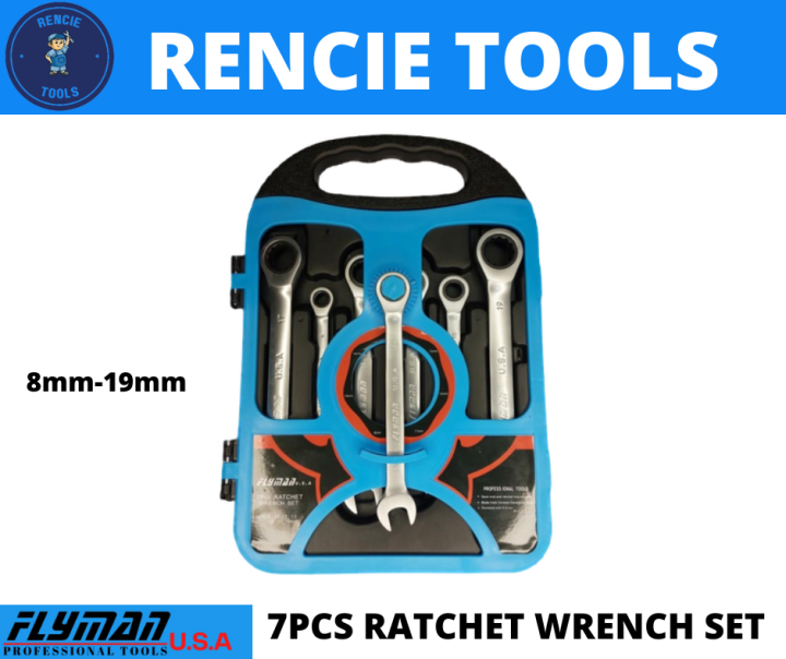 7pcs Combination Ratchet Wrench Set 8mm 19mm Open And Ratchet Ring