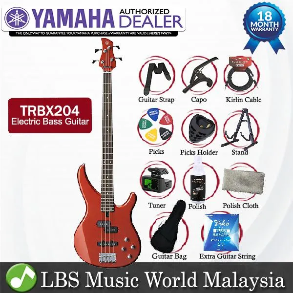 Yamaha Trbx String Basswood Electric Bass Guitar Bright Red