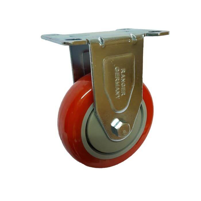 Roda Caster Troli Trolley PU Merah 5 Inch Mati Maju Mundur