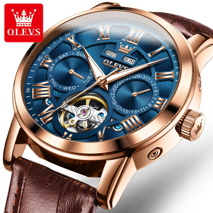 OLEVS 6668 Genuine Leather Band Fashion Men Wristwatch Waterproof